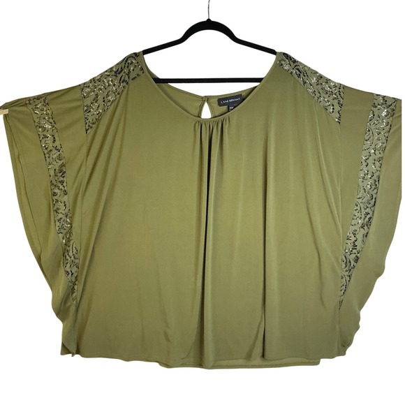Lane Bryant Olive Green‎ Sequin Sleeve Blouse Top Plus Size 22/24 - Picture 1 of 7